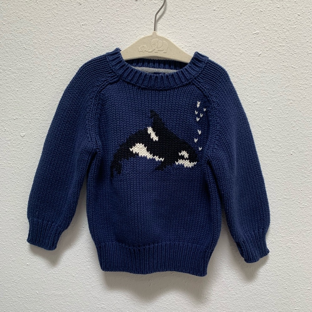 Baby Gap Navy Blue Orca/Killer Whale Toddler Chunky Knit Sweater 12-18m Boy/Girl